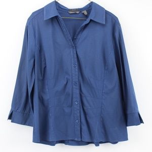HIllard & Hanson Strech 3/4 Sleeve Button Down Top